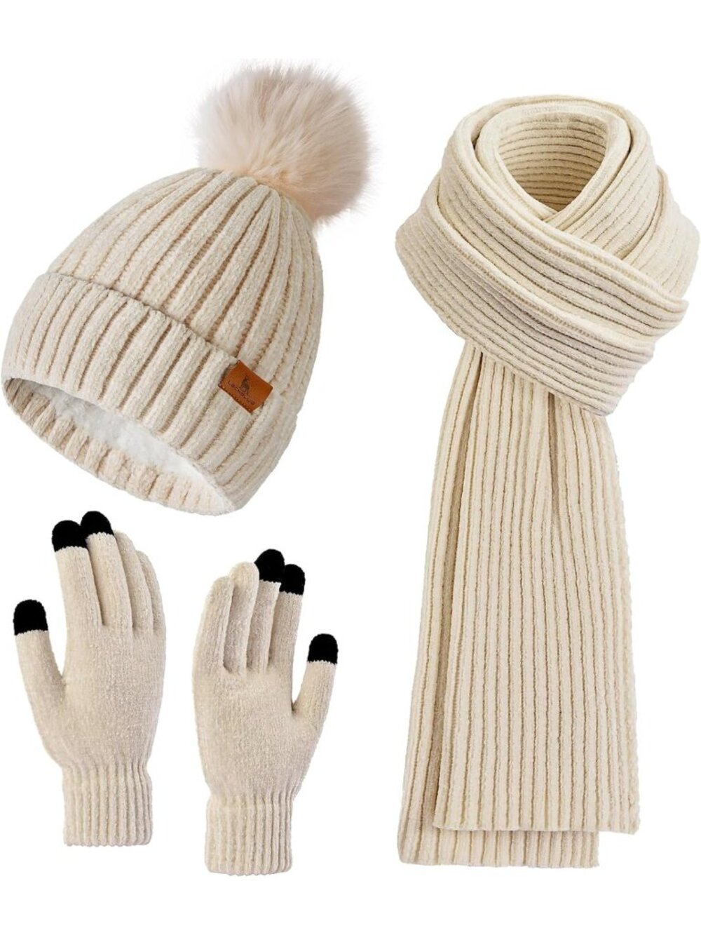 Cozy Knit Winter Beanie, Scarf & Touchscreen Gloves Set for Men & Women
